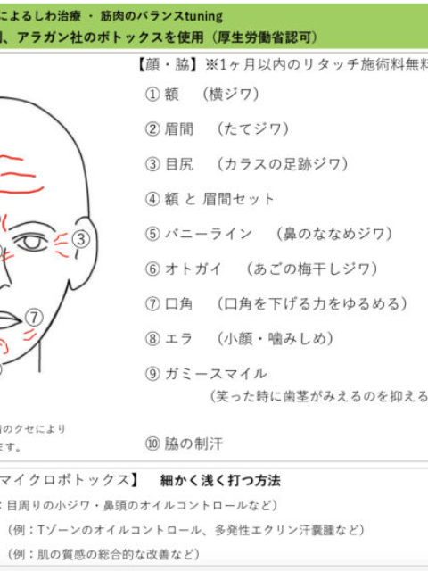 【新】ボトックス料金表　（分かりにくい部分を改善しました）